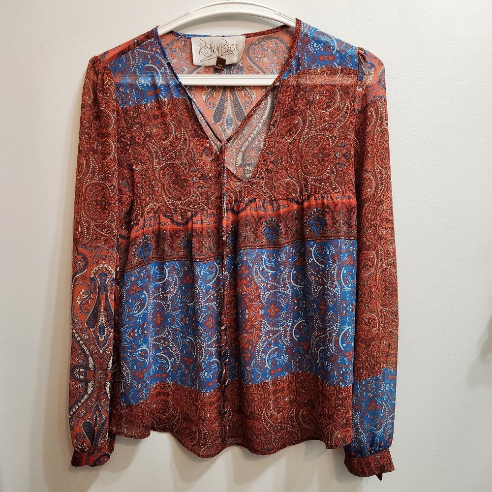 Rory Beca Semi Sheer Silk Blouse Size XS